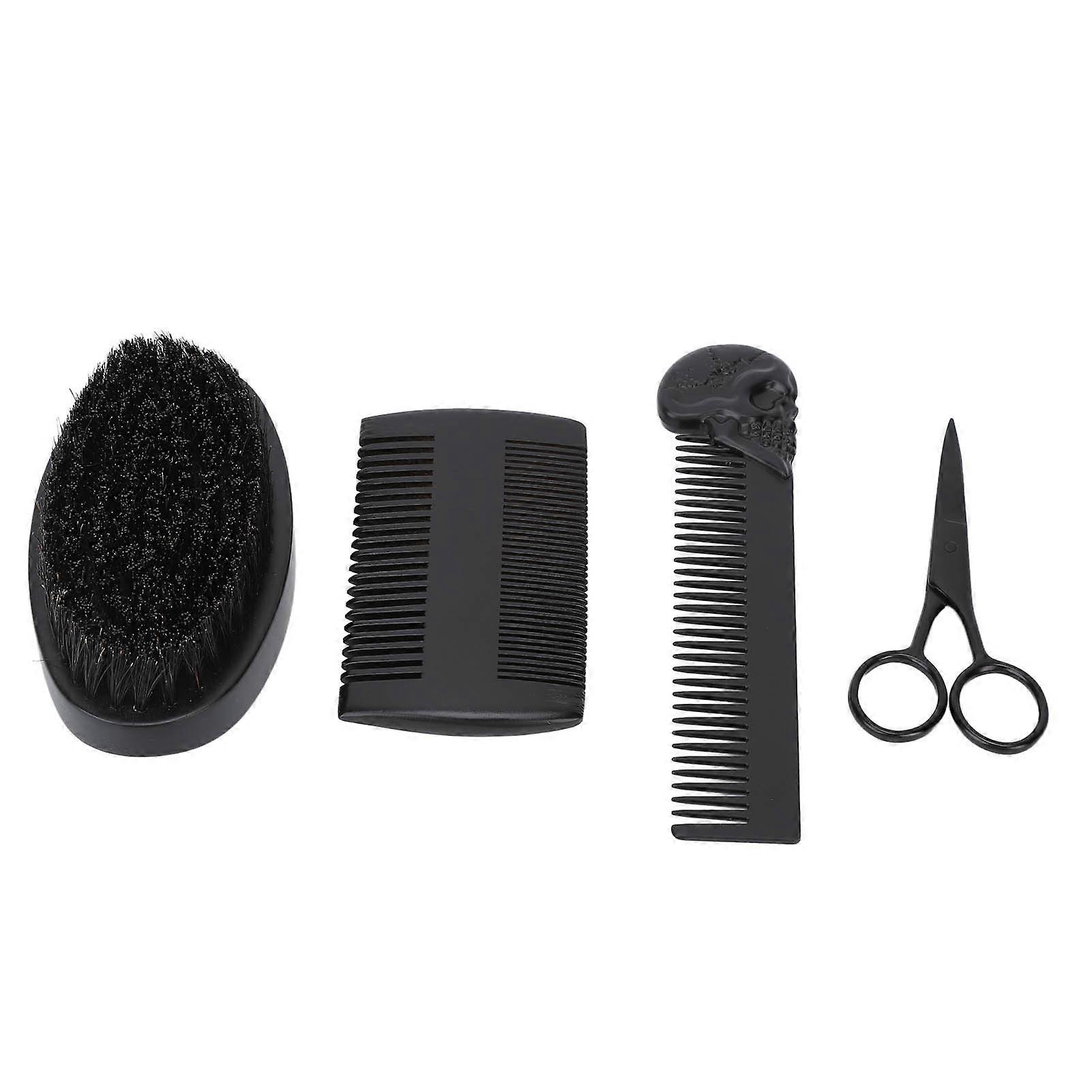 Beard Brush Comb Set Zinc Alloy Styling Comb Stainless Steel Trimming Scissors Ergonomic Handle Beard Care Set for Men