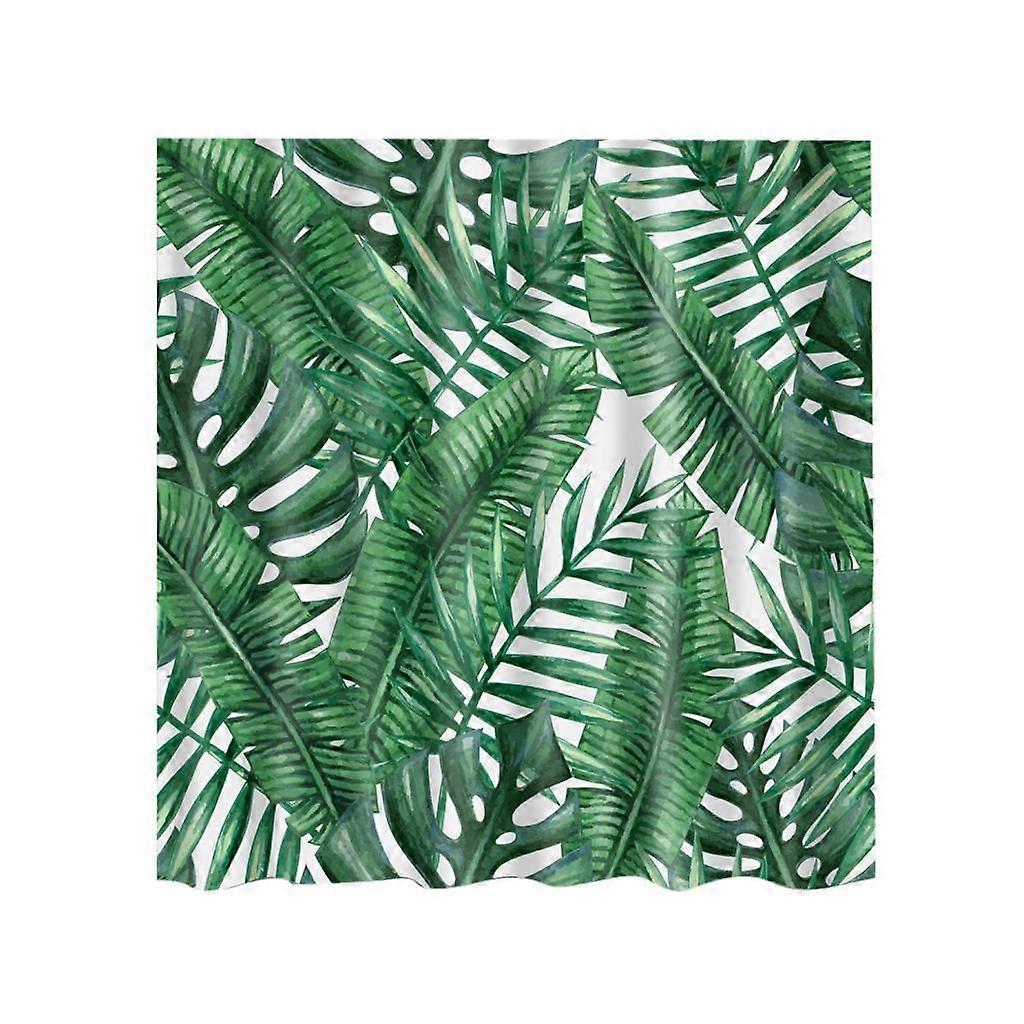 Extra Long Bath Shower Curtain With 12 Hooks Set Hanging Drapes Green Leaf
