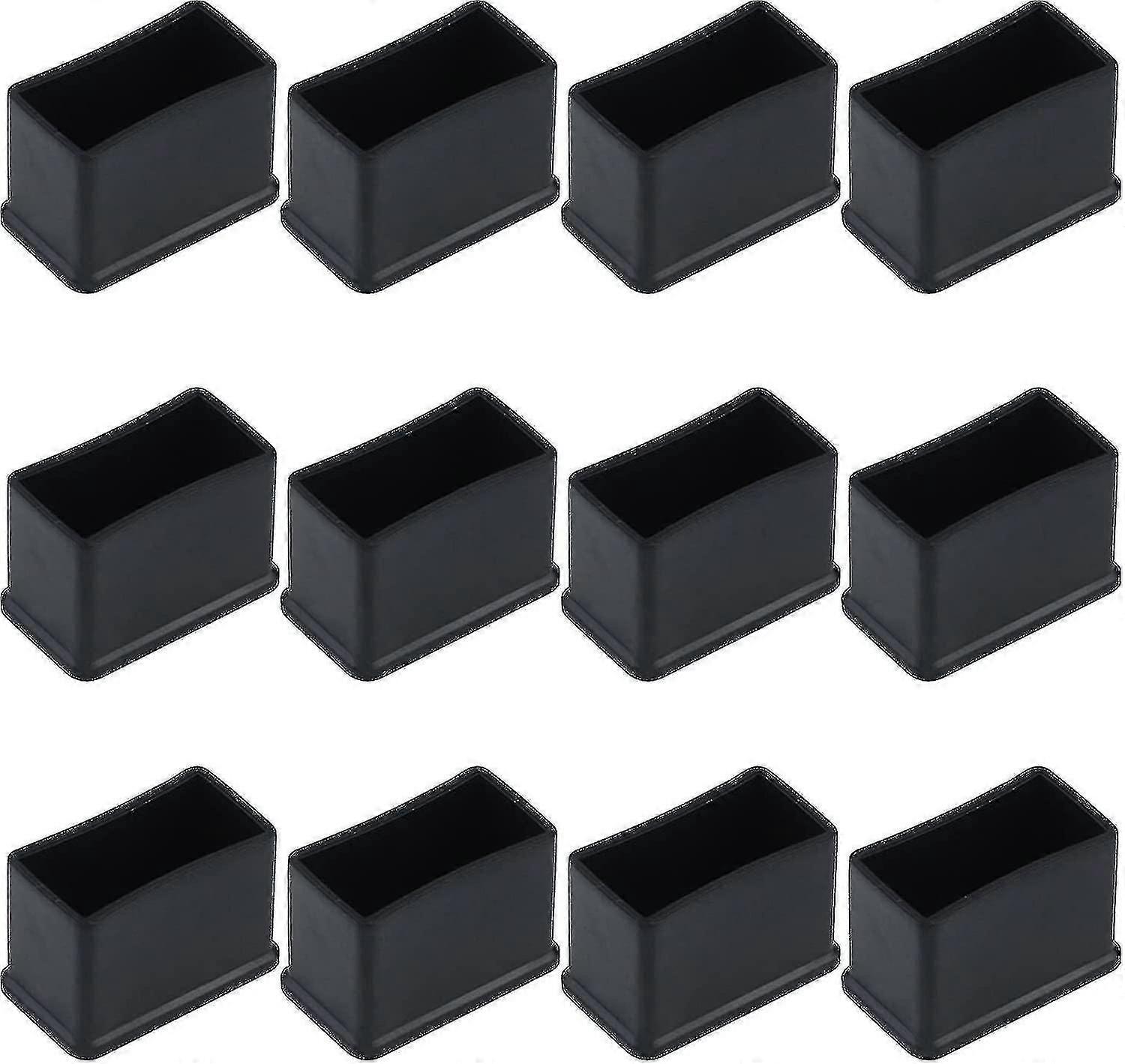 12 Pack 15 X 30 Mm Black Rectangular Rubber Felt Table Or Chair Leg Protector Caps-d-xdd