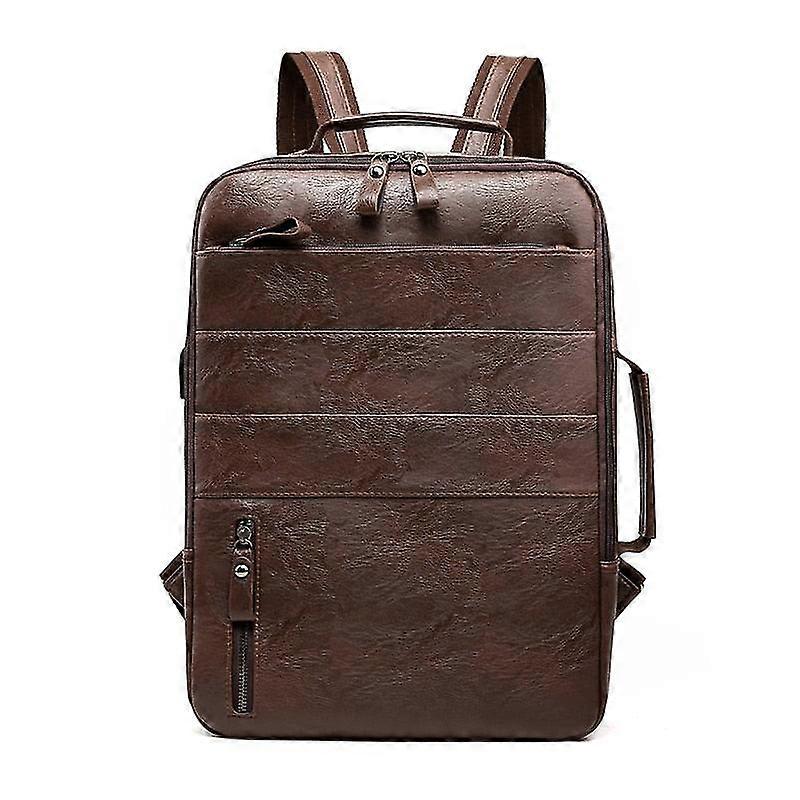 Men's waterproof pu leather laptop backpack large capacity