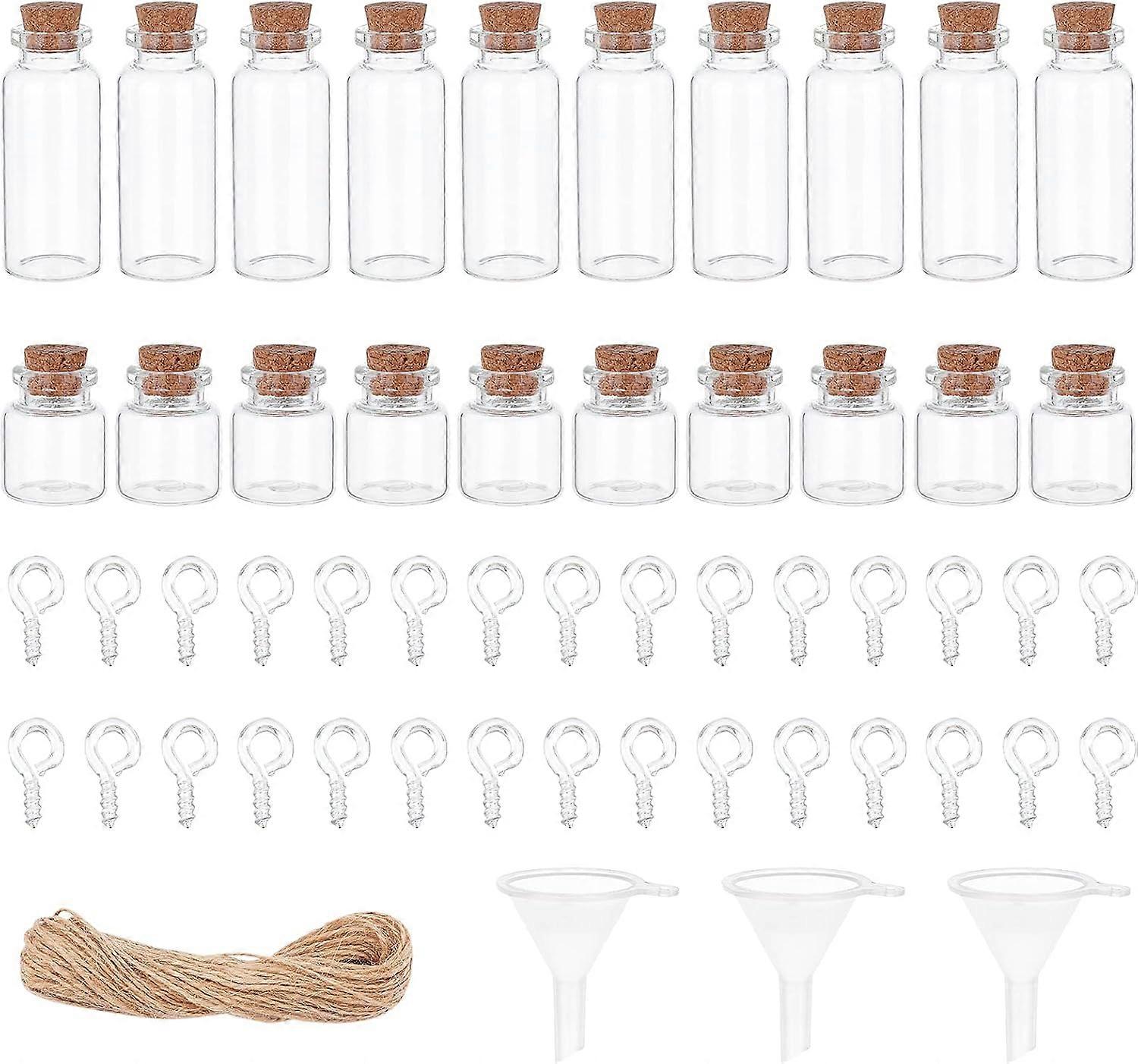 20pcs 2 Sizes Glass Wishing Bottle Glass Jars Bottles Bead Containers Cork Bottles Tiny Wishing Drifting Bottle with Iron Screw Eye Pin Peg Bails Cord