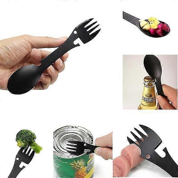5 In 1 Multi Kitchenware Stainless Steel Fork Spork Picnic Multi Tool Flatware Utensil Can Opener Portable Tableware Bottle Spoon