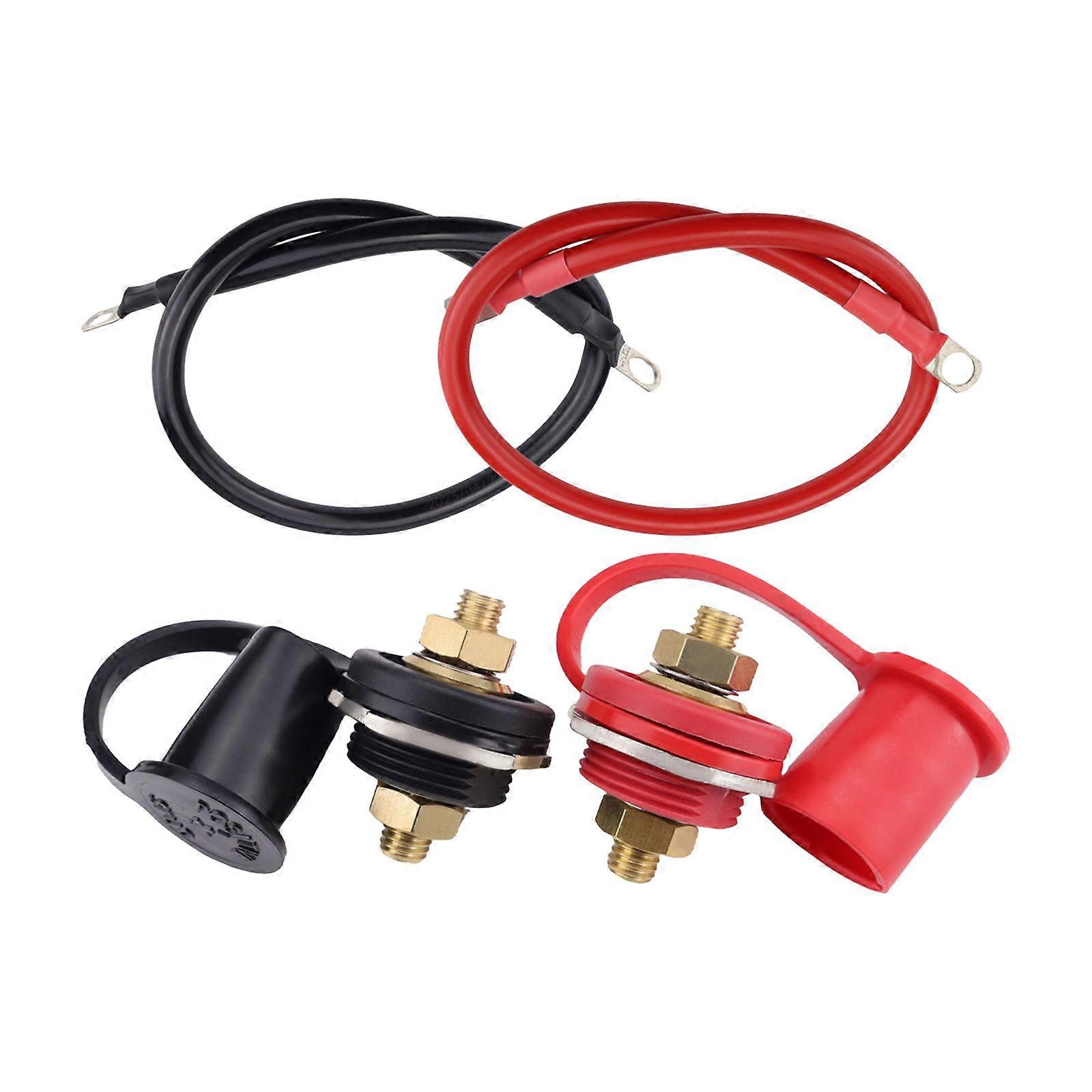 thru Panel Battery Bulkhead Connectors with Dust Cover 3/8in Stud Battery Terminal Post for Trucks Rvs SUV Cars Automotive