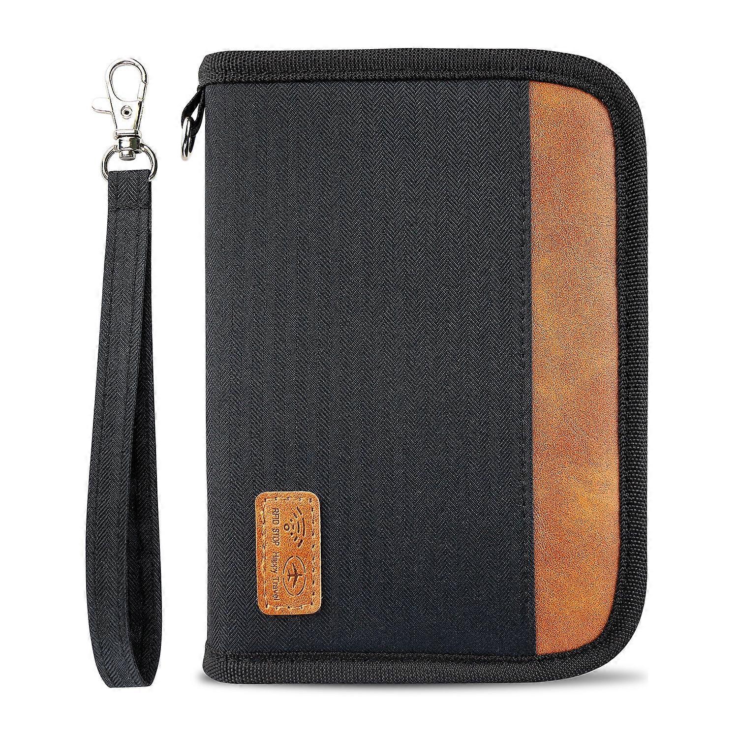 Passport ID card bag with RFID blocker black