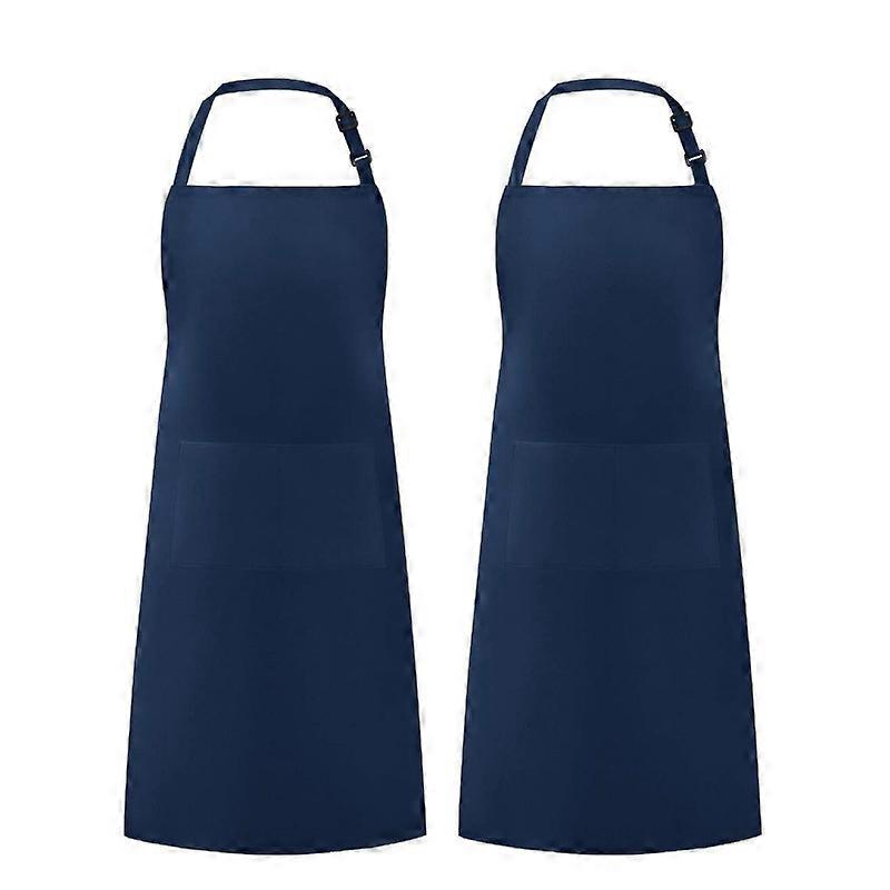 Adjustable Bib Apron with 2 Pockets - Adjustable Neck Strap with Extra Long Ties (Dark Blue)