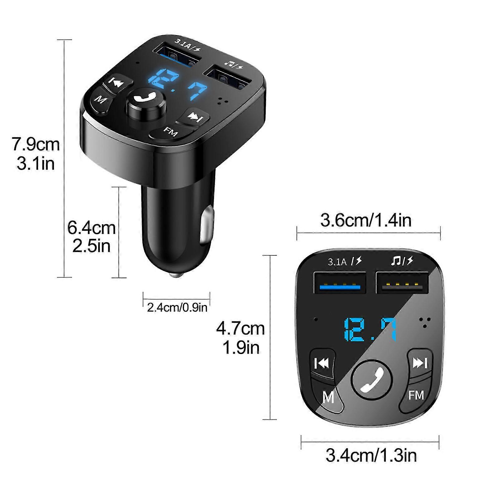 Car Charger Bluetooth Mp3 Player Fm Transmitter Hands-free Calling Usb Port