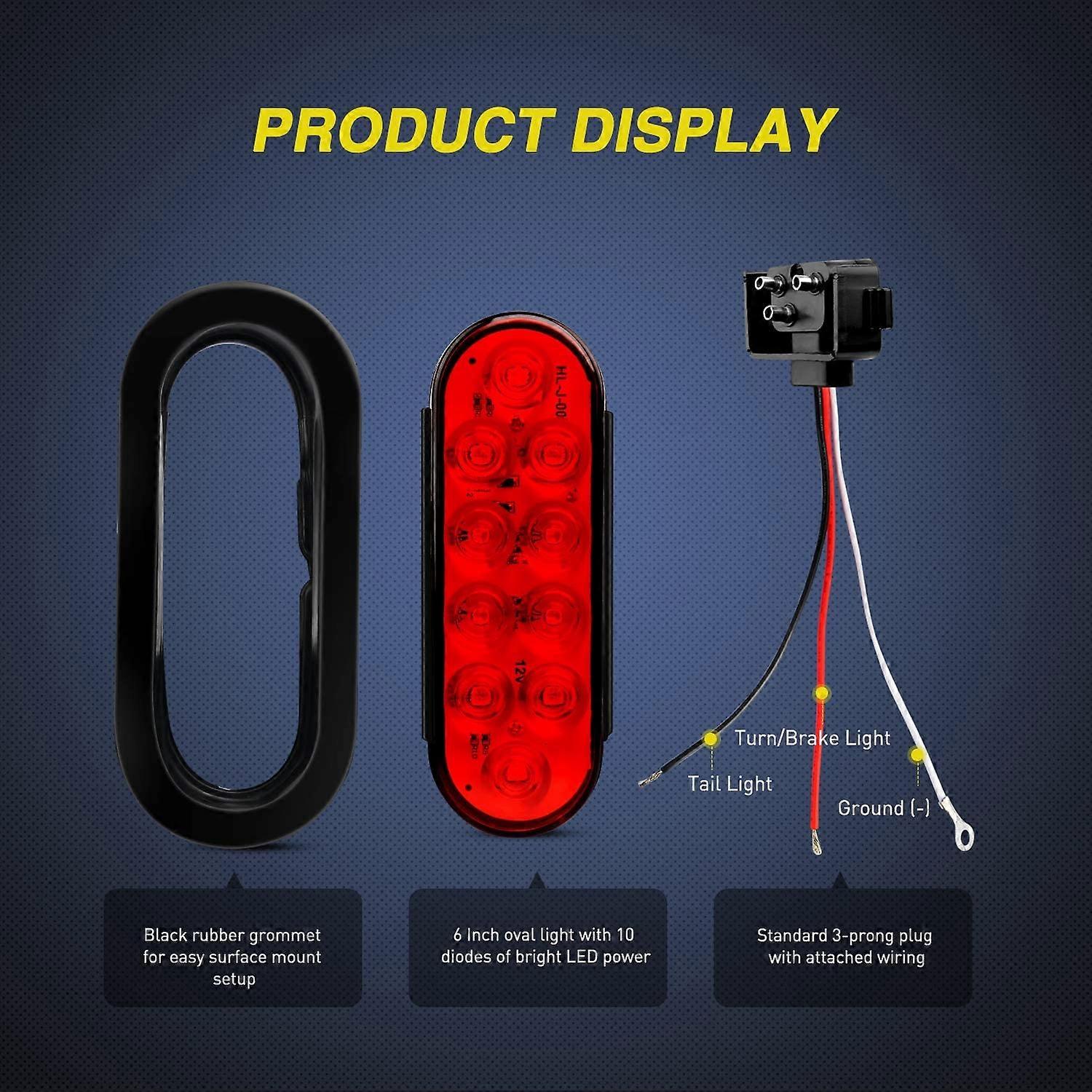 thumbnail image 2 of Pair (2) Of 6" Oval LED Red Stop/Turn/Tail Lights For Trailers & Trucks - With Grommet Plug 2 of 12