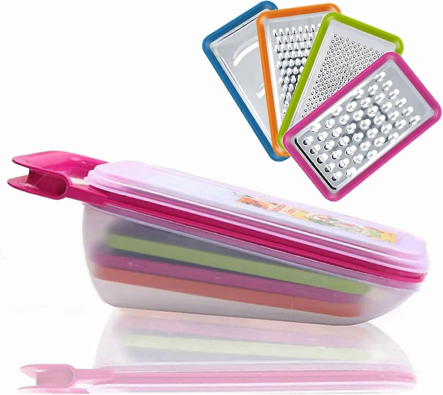 Set Of 4 Cheese Graters With Container - Cheese Grater Vegetable Slicer Cheese Grater (red)