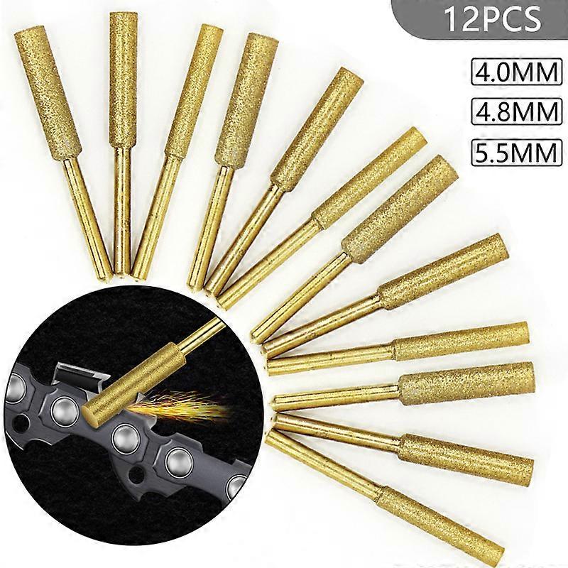 12PCS Diamond Chainsaw Sharpener Burr 4/4.8/5.5mm Grinder Chain Saw Drill Bits Saw Home Sharpening Carving Grinding Tools