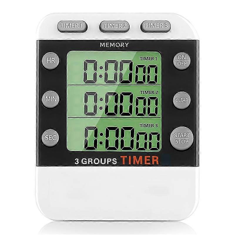 3-kanals digital dobbel kjøkkentimer - Tell opp/ned timer - Trippel matlagingstimer