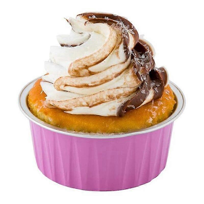 50pc Cake Mold 125ml Disposable Cake Baking Cups Muffin Liners Cups With Lids Aluminum Foil Cupcake Baking CupsPink
