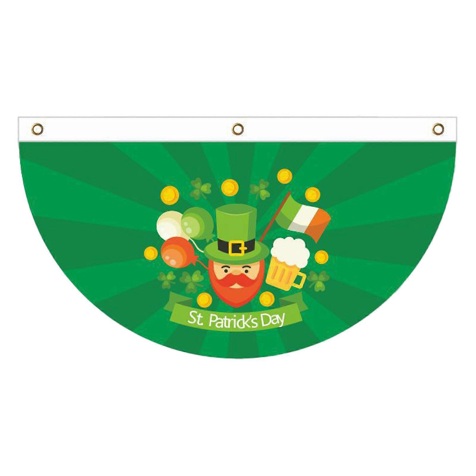 St Patrick Day Fan Flag Polyester Green 90 * 45 Cm High-quality Durable Folded