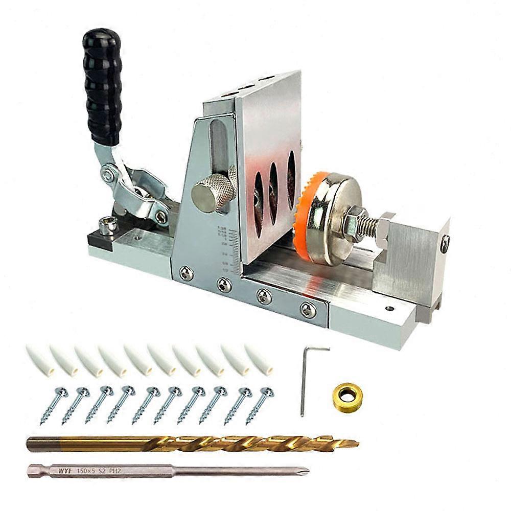 9.5mm Pocket Hole Jig Kit Oblique Hole Puncher Drill Bits Positioner Angle Drilling Depth Adjustable Drill Guide Locator Set DIY Woodworking Tool