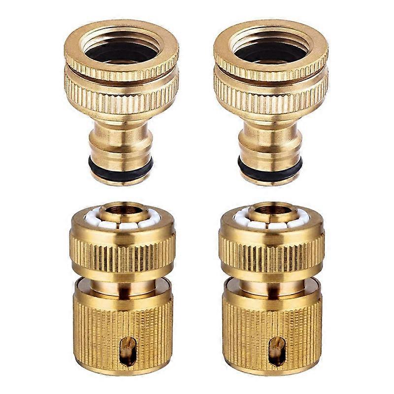 4 Pieces Garden Hose Tap Connector 1/2 Inch and 3/4 Inch Size 2-In-1 and 1/2 Inch Hose Pipe Quick C