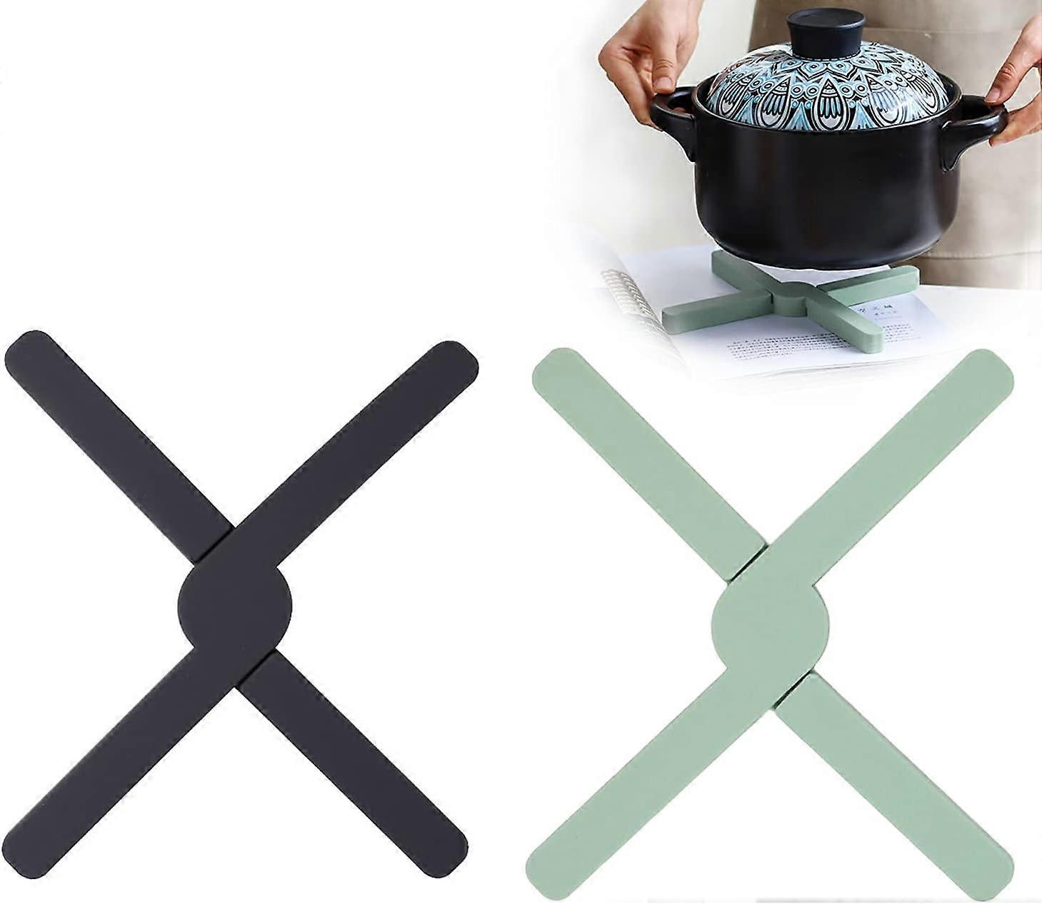 Set of 2 Silicone Trivets in Cross Shape for Hot Dishes, Foldable Non-Slip and Heat-Resistant 430F