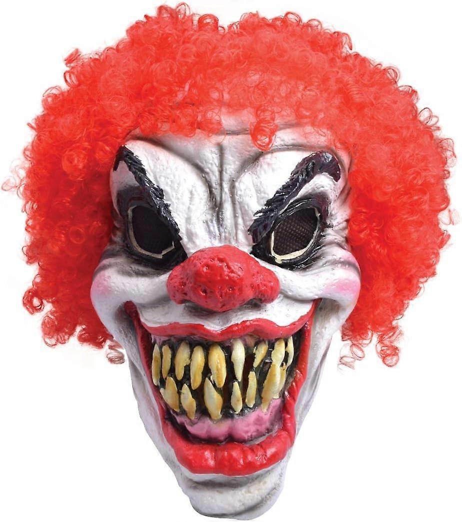 Masque de clown effrayant avec des cheveux roux, taille unique, effrayant, rouge