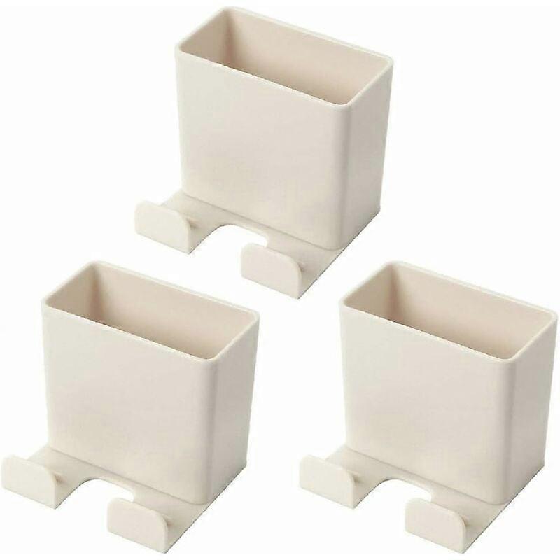 3-piece wall-mounted mobile phone holder, self-adhesive remote control storage box with charging stand (beige)