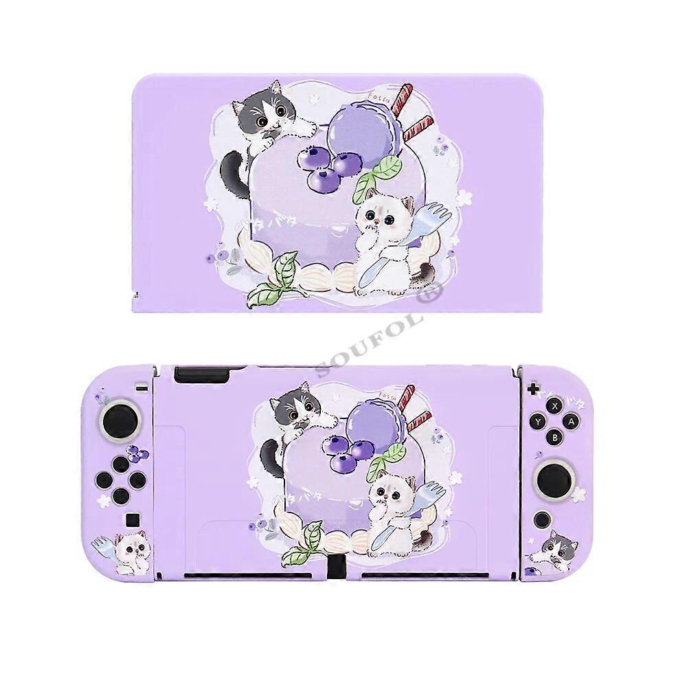 Purple Cat For Switch OLED Cute Dock Case + Soft Shell Protect Cover Accessories Kit for Nintendo Switch OLED Console