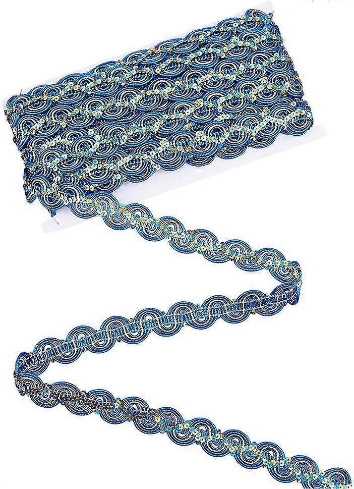 15 Yards Sparkle Polyester Lace Ribbon Wave Edge Lace Trimming with Paillette Clothing Accessories Royal Blue 7/8 inch(23~24mm)