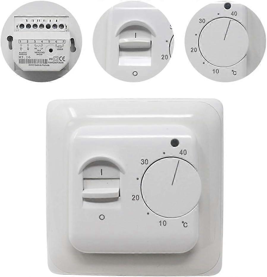 Manual Underfloor Heating Thermostats 220V 16A, Electric Underfloor Heating Controller Mechanical Room Thermostat with Floor Sensor Probe1pc