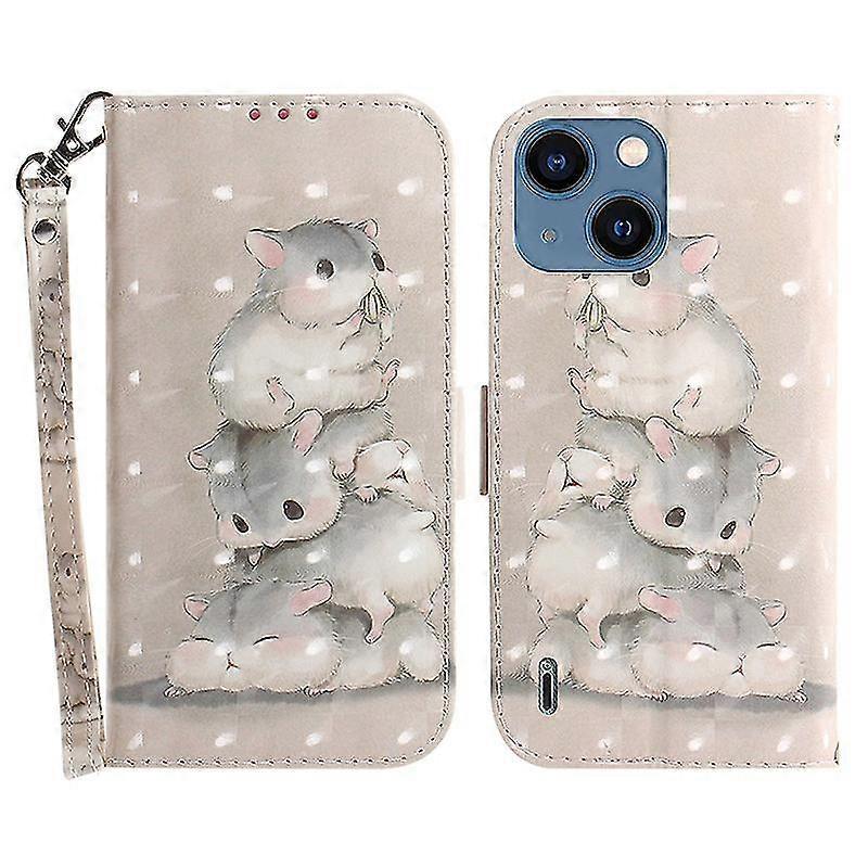 Anti-scratch Wallet Cover For Iphone 15 Pu Leather 3d Pattern Printed Stand Phone Case With Strap