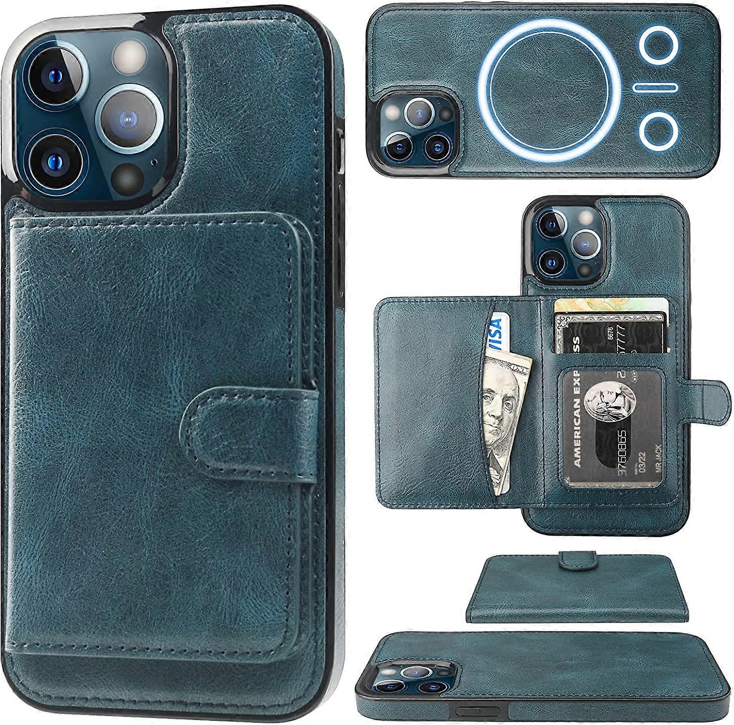 Wallet Case for iPhone 13 Pro Max Compatible with MagSafe Magnetic RFID Blocking Detachable Premium PU Leather Flip Case with Card Slots Holder Kickst