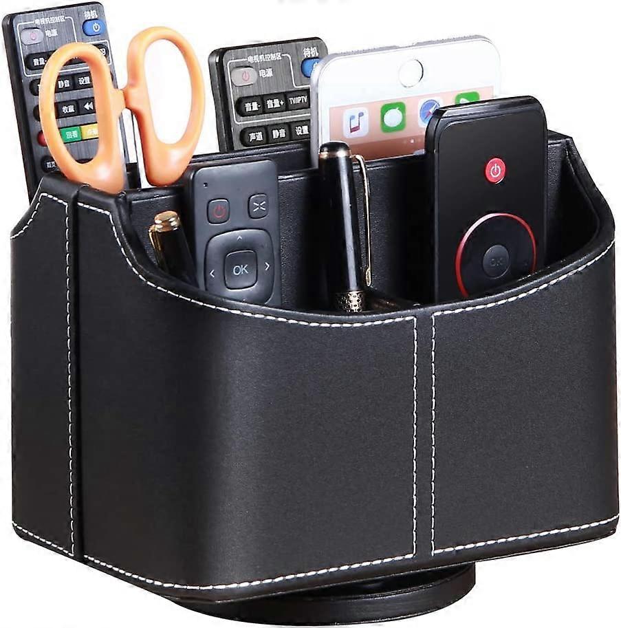 1pc TV Remote Control Holder 360 Degrees Rotatable Leather Remotes Caddy Office Desktop Organizer Storage Box for Home
