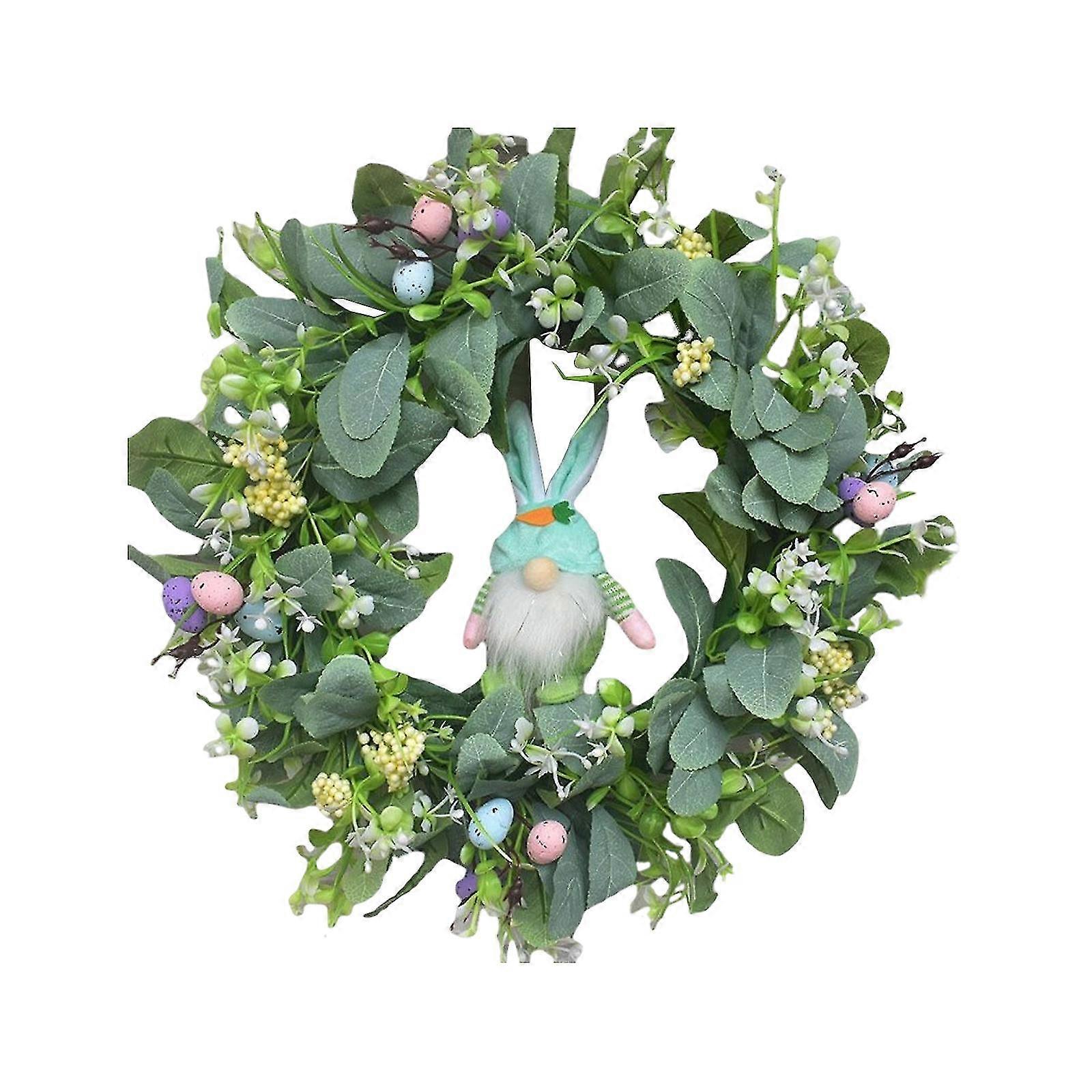 Artificial Easter Wreath Simulated Bird Egg Garland Spring Easter Colorful Green Leaf Wreath For Front Door With Easter Decorations