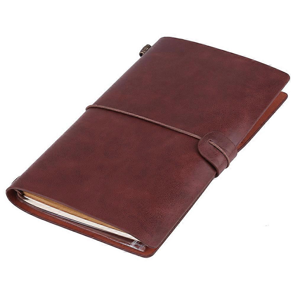 Classic PU Leather Travel Notebook Personalized Journal Diary Refillable Notepad (Dark Brown)