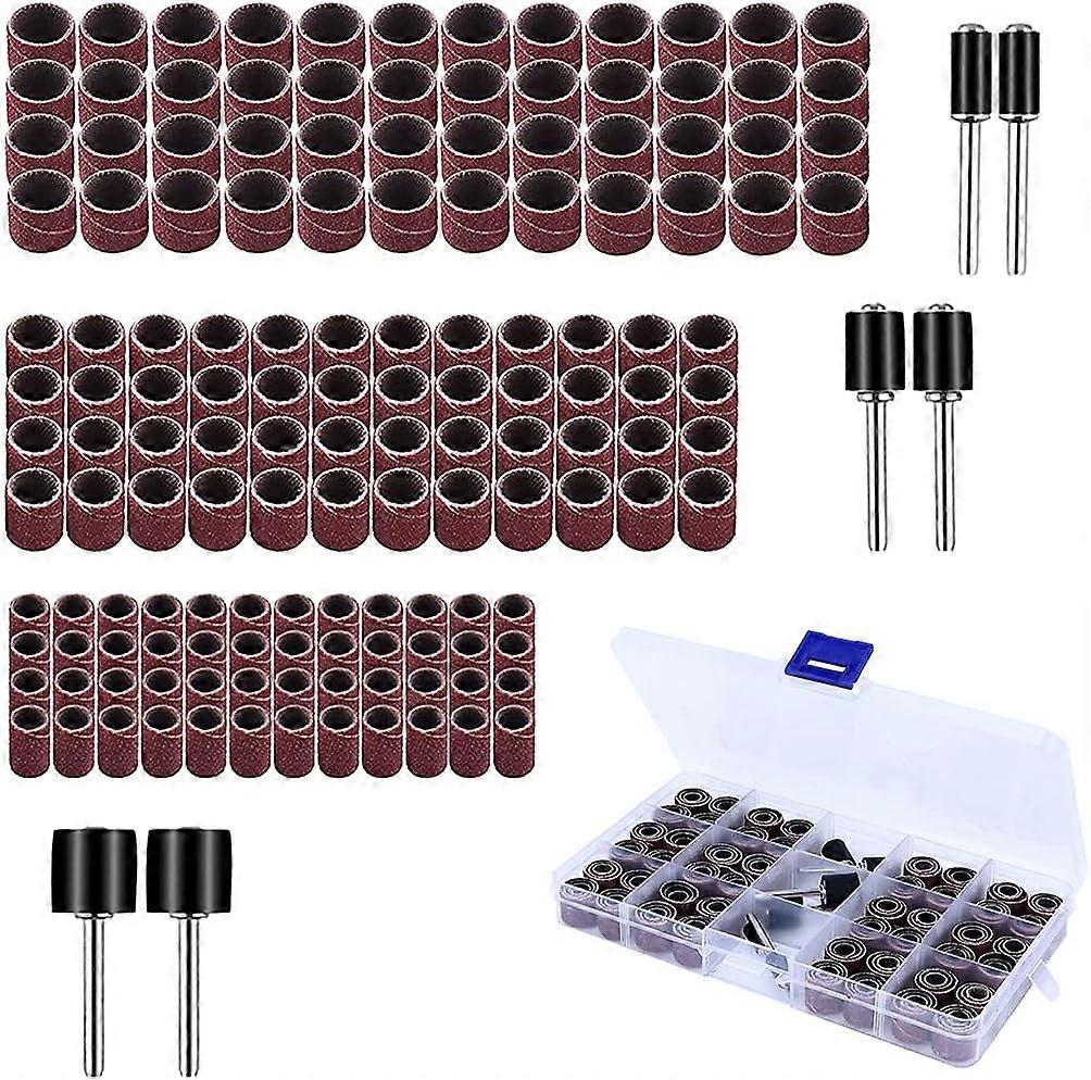 150 Stück Schleifhülsenpaket, 144 Stück Schleifhülsenpaket + 6 Stück Schleifwalzen für Dremel, SEMAket Rotationswerkzeug