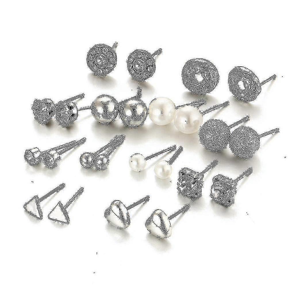 12 Pairs Ear Studs Set Ear Studs Zircon Peach Heart Triangle Rhinestone Earrings For Daily Use