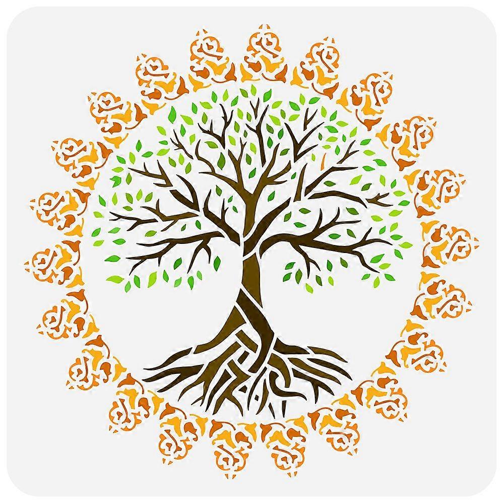 1pc PET Hollow Out Drawing Painting Stencils for DIY Scrapbook Photo Album Tree of Life Pattern 30x30cm