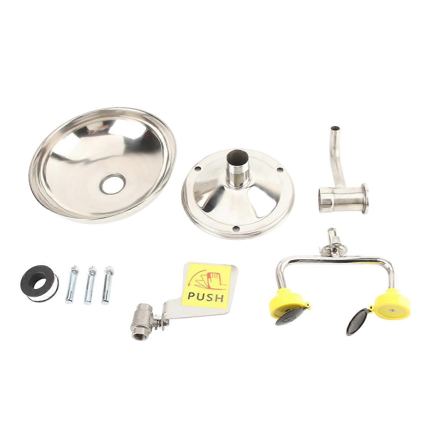 Eye Wash Station Dual Nozzle Push Handle 304 Stainless Steel Desktop Emergency Eye Washer for Factor