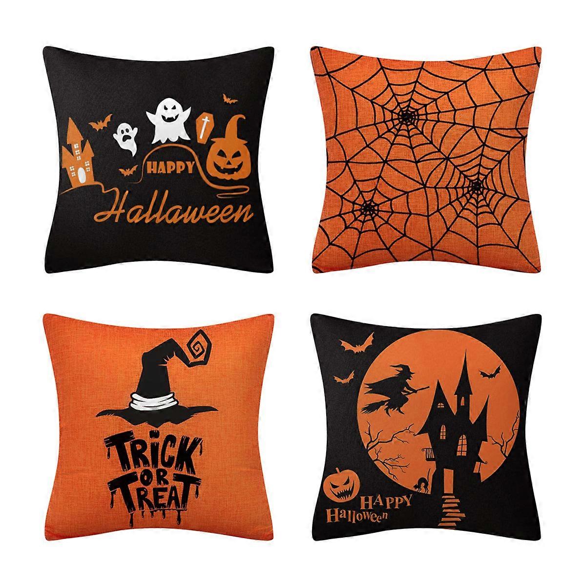 Capas de Almofada de Halloween 18x18 Polegadas Conjunto de 4 Capas de Almofada Fantasma Sofá Vintage Sala de Estar Cama