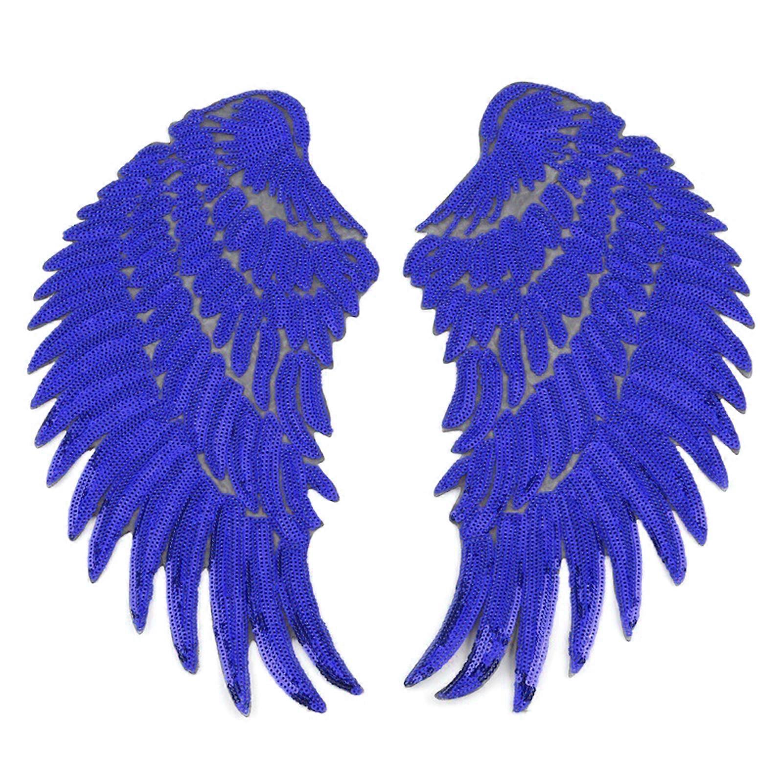 Sewed on Appliques Flash Costume Sequined Wing Decorative Patches Clothes DIY Badge Appliques Wing Embroidered Patches  Royal blue S