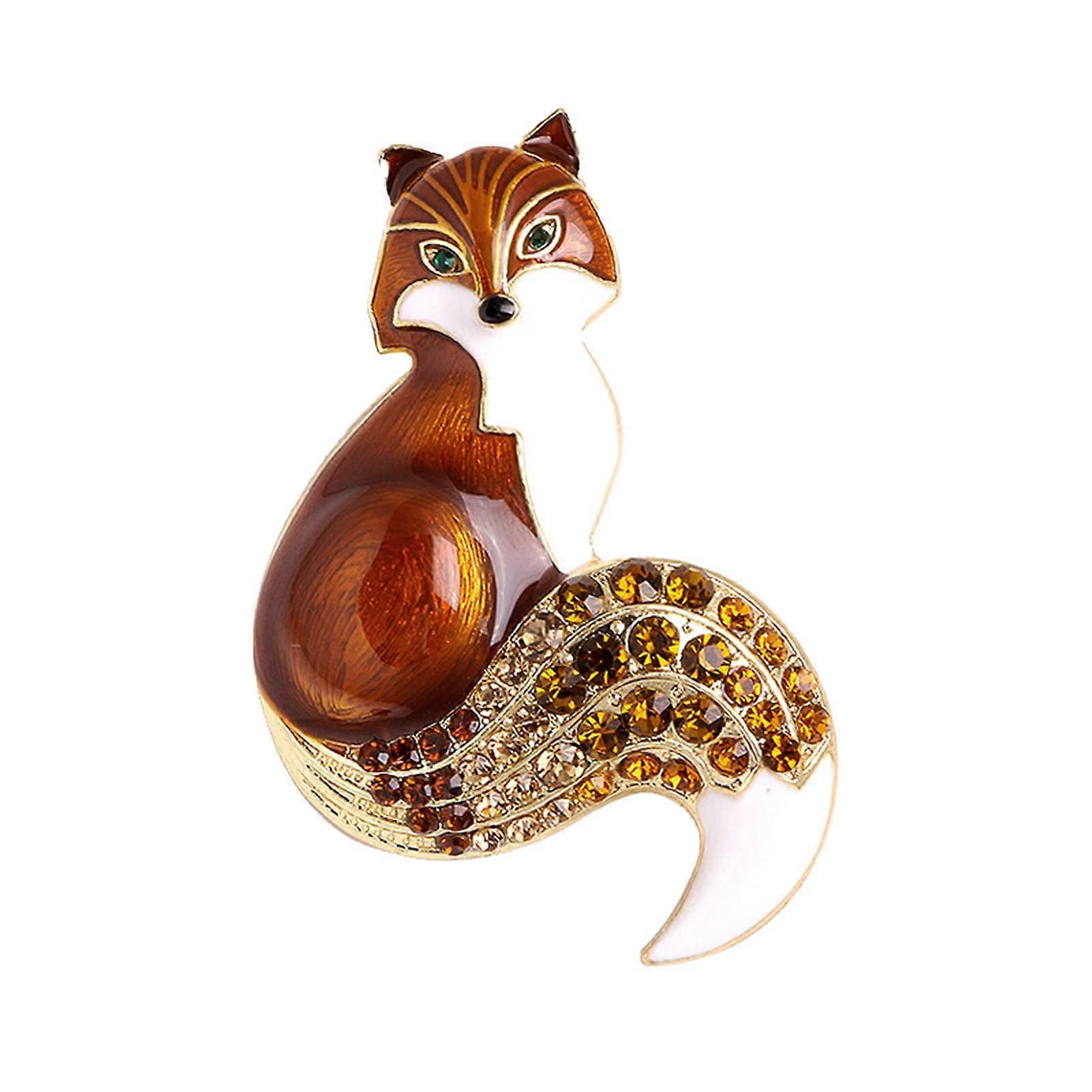 Enamel fox brooch with crystal detail for elegant accessory styling
