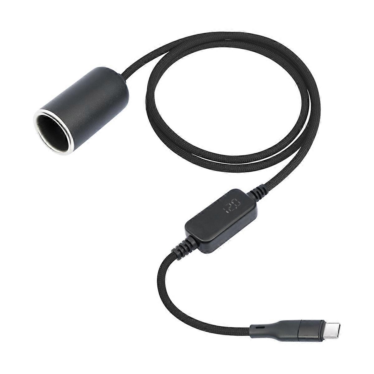 Type C with Voltage Display to Lighter Adapter Cable Converter Female Step Up Vehicle Car Boost Power Cable