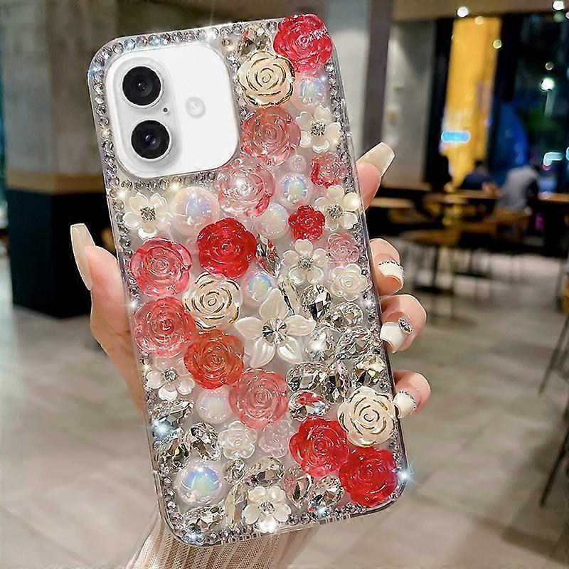 Rose Hand-set Pearl Diamond PC Phone Case