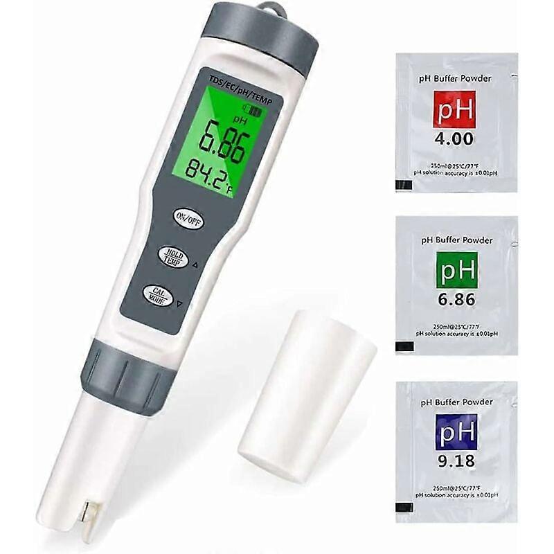 4-in-1 Swimming Pool PH Tester, Electronic Meter for PH TDS EC & Temperature, Waterproof Multifunction Digital Meter for Hydroponic Systems, High