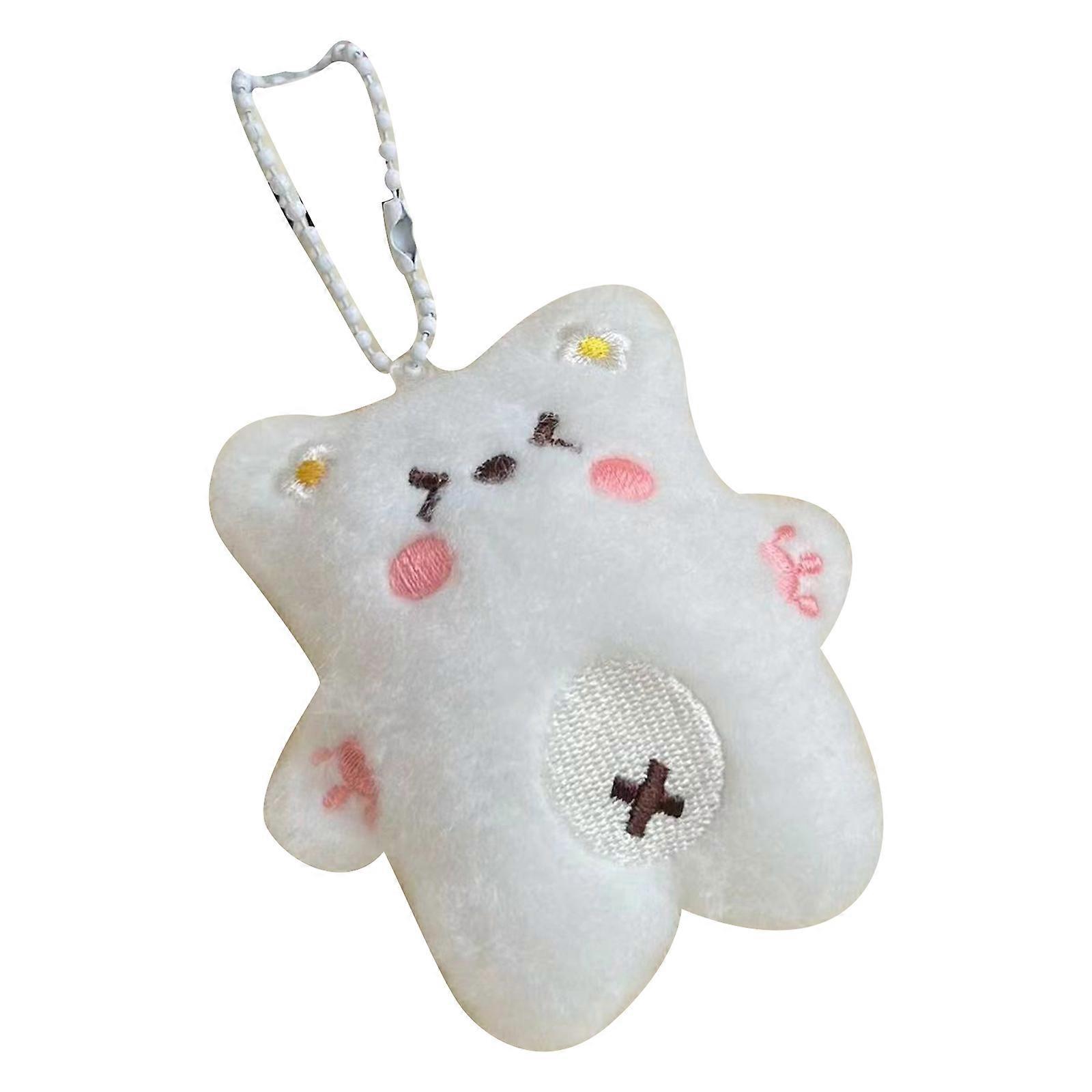 Bear Toy Keyring Plush Doll Keychain Comfortable Cartoon Plush Doll Keychain Keyring Portable Keyholder Backpack Charm White