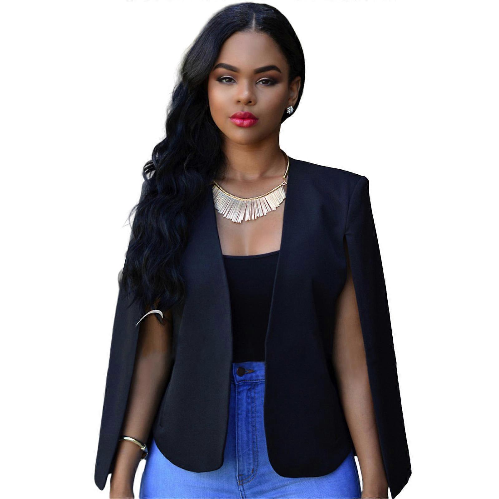 Pentru femei Pelerină Blazered Manșon despicat Față deschisă Casual Cardigans Jachetă Costum de lucru Modă Sexy Birou Cape Palton Îmbrăcăminte de lucru Negru XL