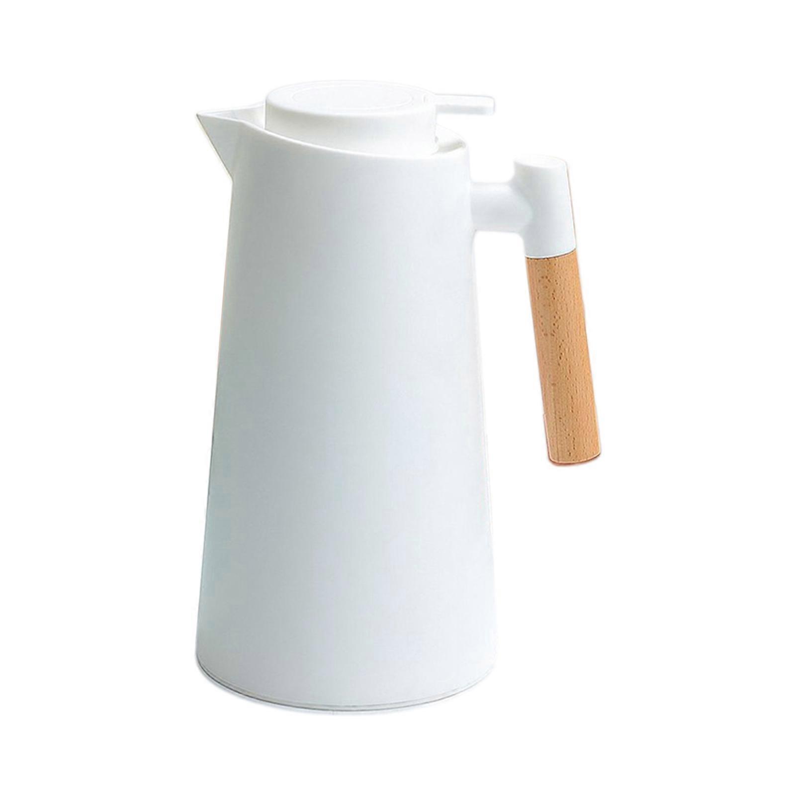 1L Insulated Coffee Carafe, Double Wall, Thermos with Wooden Handle, Insulated Kettle to Keep Hot and Cold