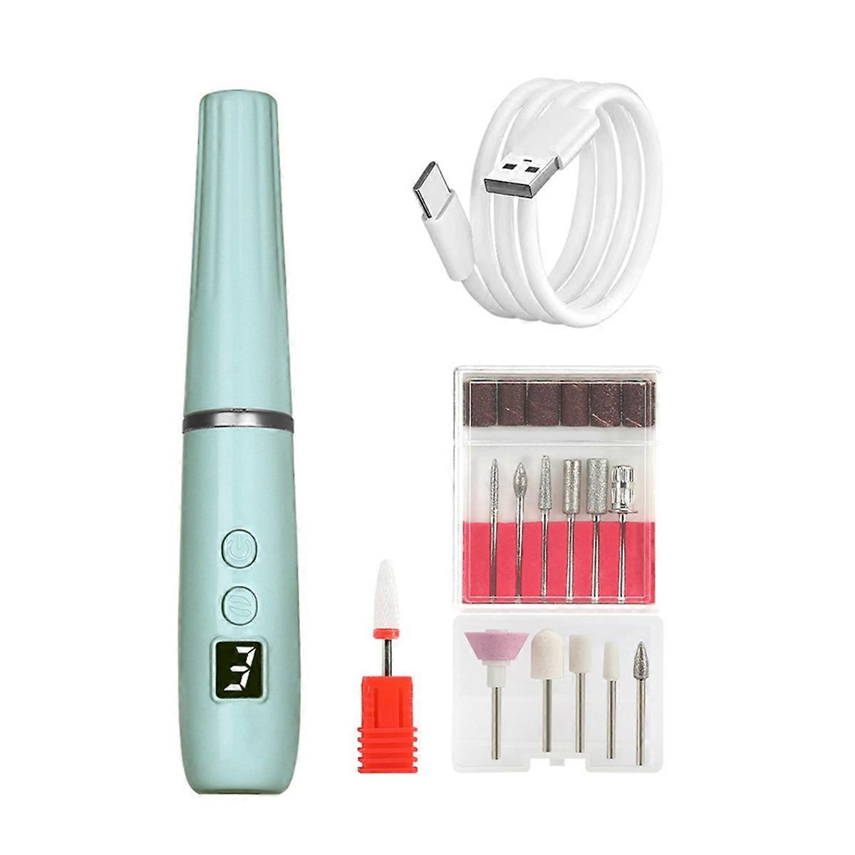 Portable Electric Nail File, Cordless Nail Drill with Light, Green