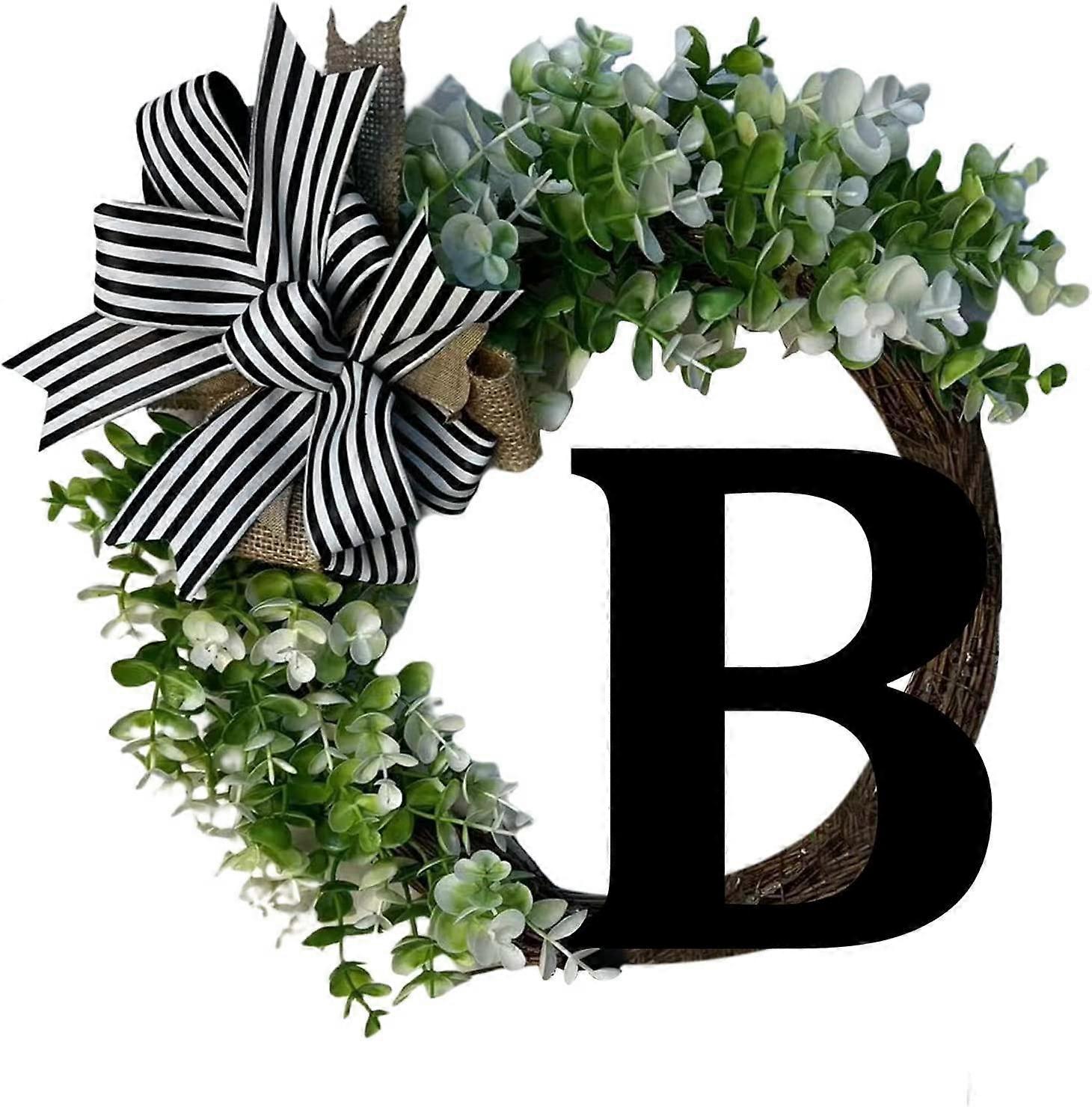14inch Last Name Year Round Front Door Wreath with Bow Welcome Signs Garland (Black)