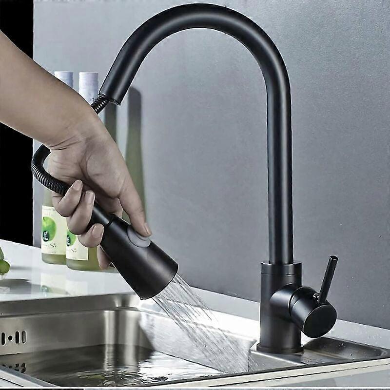 Matte Black Pull-Down Kitchen Faucet With Retractable Hose And Deck Plate