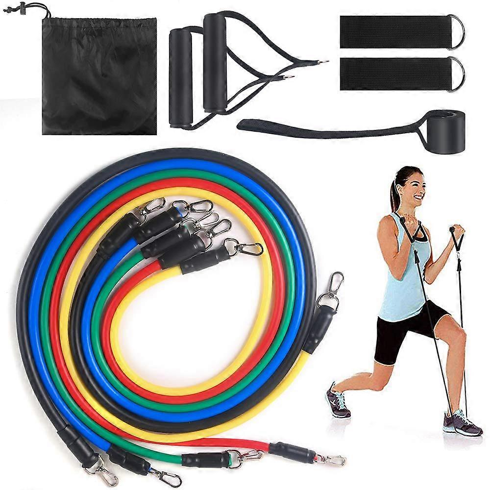 11 Pcs Resistance Bands Set, 5 Stackable Exercise Bands, Door Anchor, 2 Foam Handle,2 Metal Foot Ring