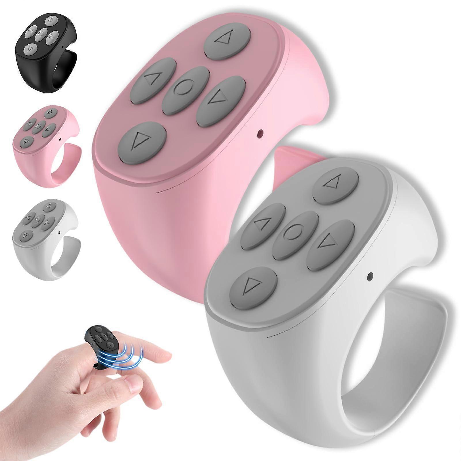 Fingertip Wireless Bluetooth, Page Turner, Scroller, Phone Selfie Controller Ring (Pink+White)