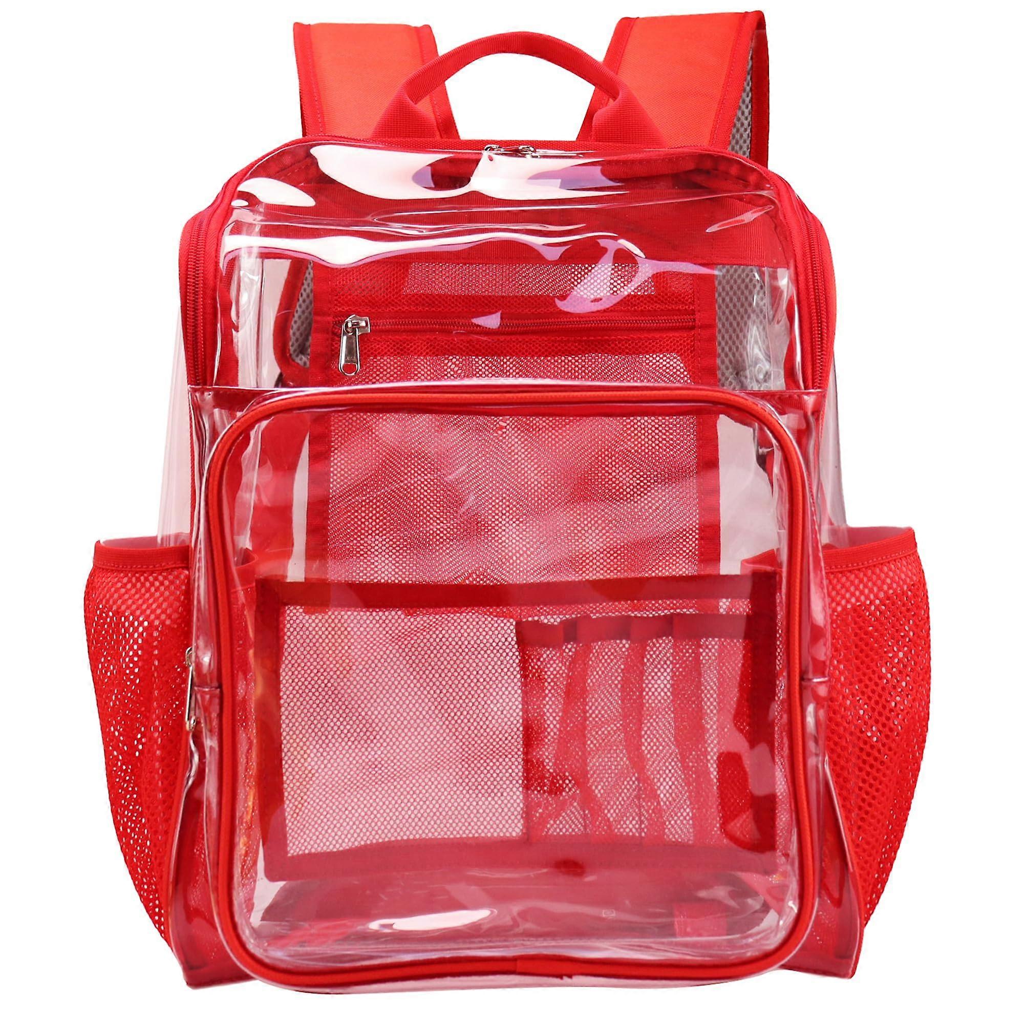 Transparent Backpack For School Large Open Book Bag PVC Clear Red