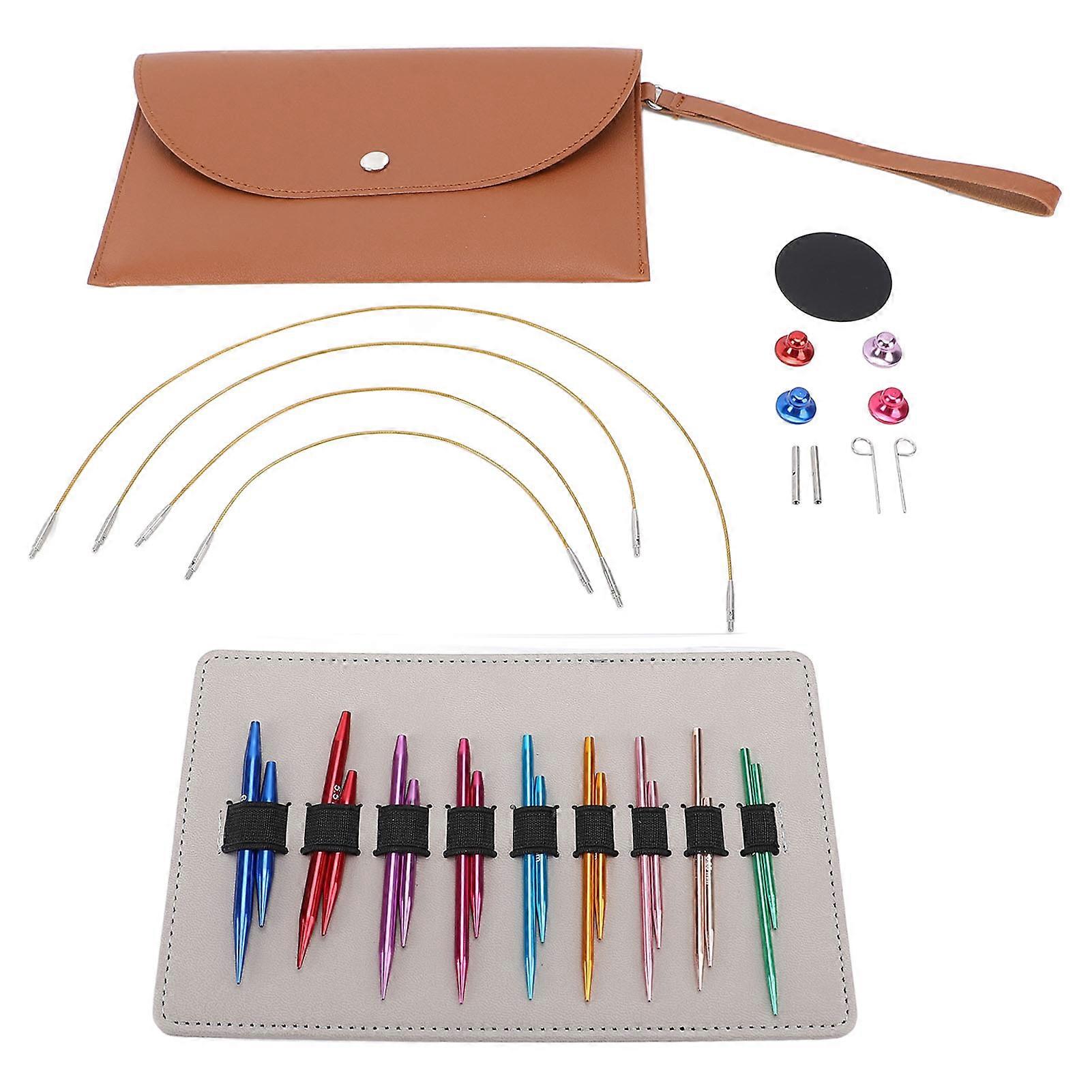 9 Pairs Circular Knitting Needle Set Interchangeable with Case Stainless Steel for Beginners Stitching Quilting 3-6mm