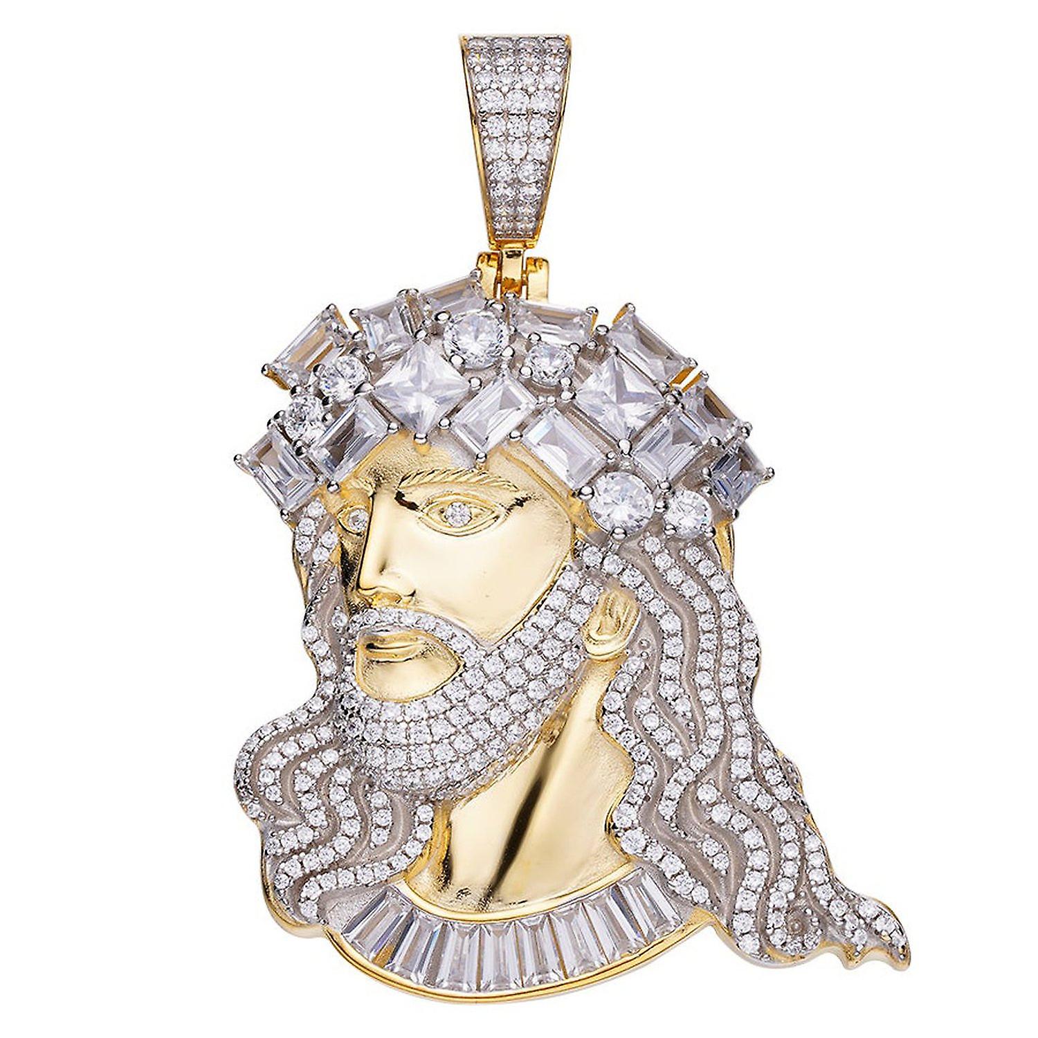 925纯银微密钉吊坠 - JESUS CZ HEAD 金